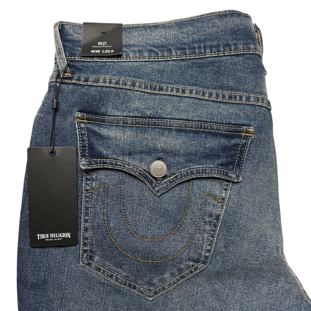 NEW True Religion Billy Flap Bootcut Jeans Size 36 Blue Relaxed Fit 36 x 33.5 - Picture 8 of 14